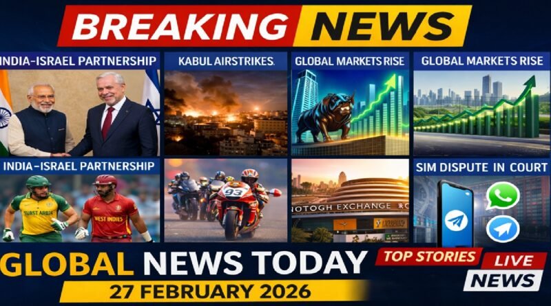 Global News Today (27 Feb 2026): India–Israel Strategic Boost, Kabul Airstrikes, Markets Rally, Sports Shockers & More