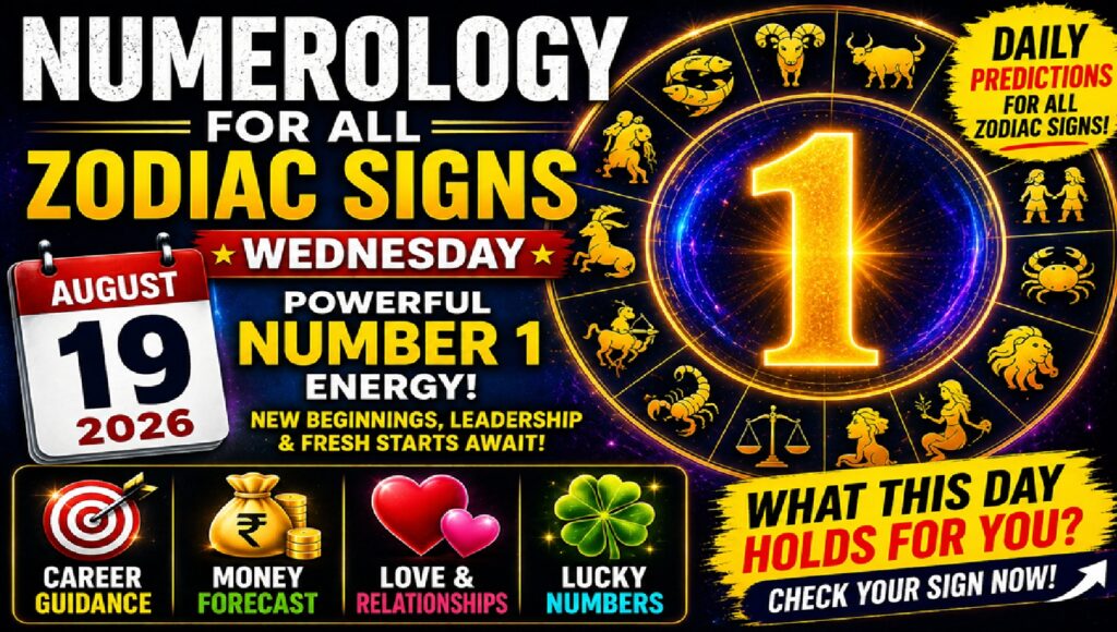Wednesday August 19 - 2026: Numerology for All Zodiac Signs | Powerful Number 1 Energy, Lucky Numbers, Career, Money and Love