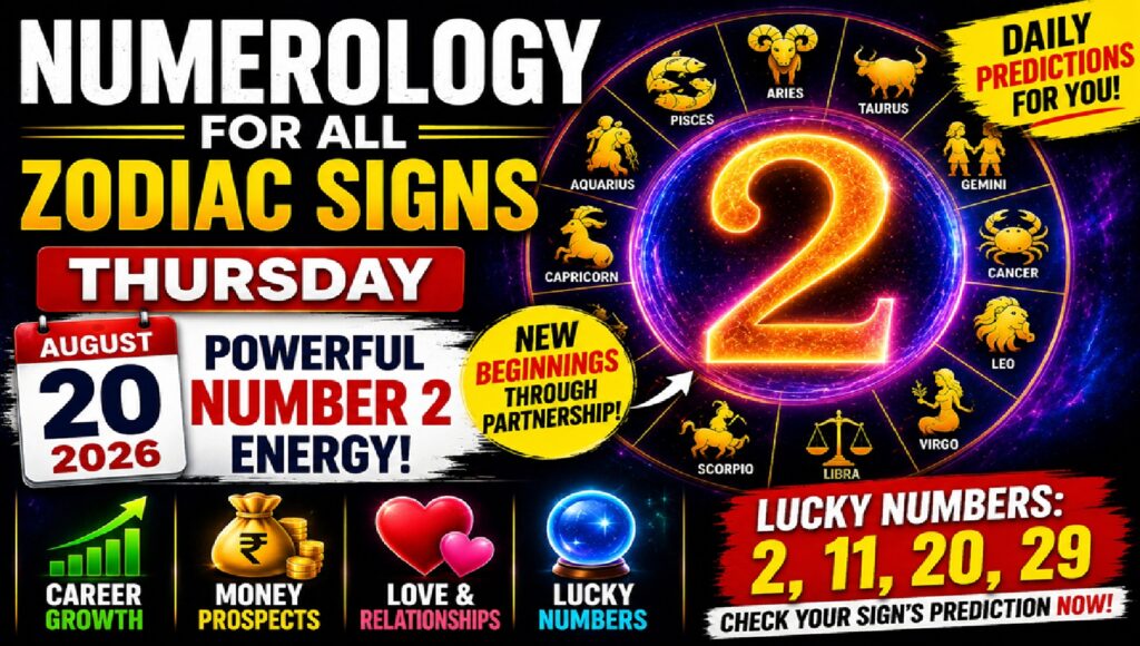 Thursday August 20 - 2026: Numerology for All Zodiac Signs | Number 2 Energy, Lucky Numbers, Career, Money and Love