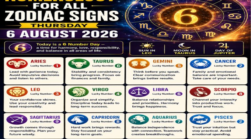 August 6: 2026 - Numerology for All Zodiac Signs Today | What Your Lucky Number Says About Love, Career, and Money